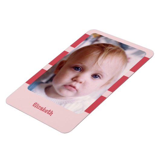 名前パーソナライズされたピンクの写真を追加ストライプする マグネット (左側)