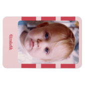 名前パーソナライズされたピンクの写真を追加ストライプする マグネット (横)