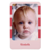 名前パーソナライズされたピンクの写真を追加ストライプする マグネット (縦)