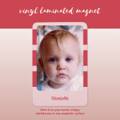 名前パーソナライズされたピンクの写真を追加ストライプする マグネット