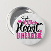 名前パーソナライズされたピンクの小さなハートブレーカー 缶バッジ (正面&裏面)