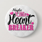 名前パーソナライズされたピンクの小さなハートブレーカー 缶バッジ (正面)
