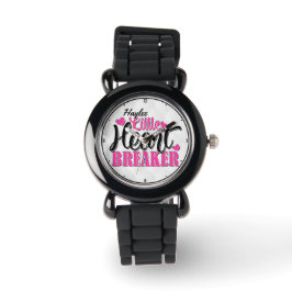 名前パーソナライズされたピンクの小さなハートブレーカー 腕時計