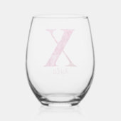 名前パーソナライズされたピンクエレガントフローラモノグラム「X」 ステムなしワイングラス (裏面)