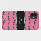 名前パーソナライズされたピンクグリッターこうもり Case-Mate iPhoneケース (裏面(横))