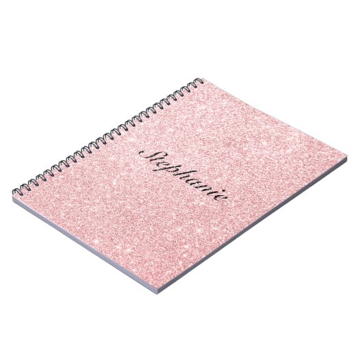 名前パーソナライズされたピンクグリッタースパークルスタイル ノートブック (左側)
