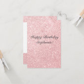 名前パーソナライズされたピンクグリッター誕生日カード カード (正面/裏面インサイチュ)