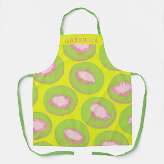 名前パーソナライズされたピンクグリーンキウイフルーツ夏 エプロン (正面)