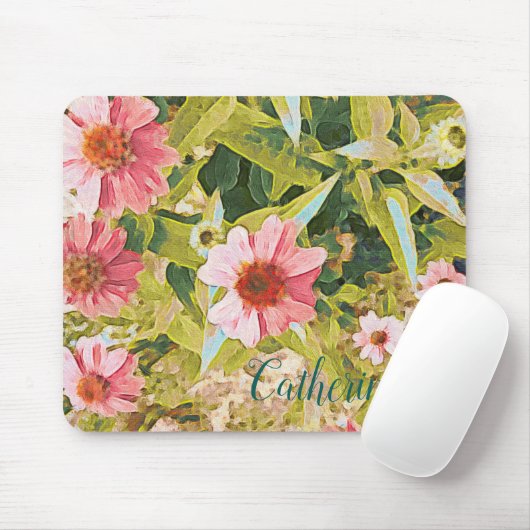 名前パーソナライズされたピンクコンフロアーグリーン葉アート マウスパッド (マウス)