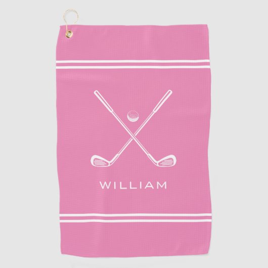 名前パーソナライズされたピンクストライプ色スタイリッシュ ゴルフタオル (正面)