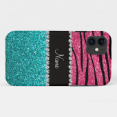 名前パーソナライズされたピンクゼブラターコイズグリッター Case-Mate iPhoneケース (裏面(横))