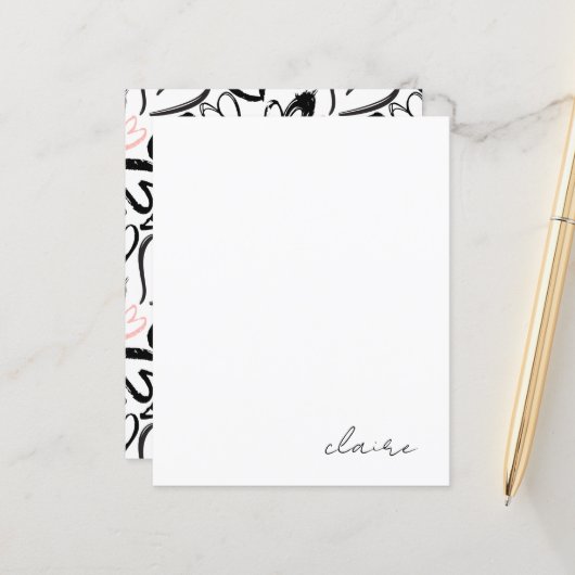 名前パーソナライズされたピンクハートひな形紙 (正面/裏面インサイチュ)