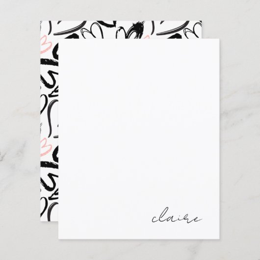 名前パーソナライズされたピンクハートひな形紙 (正面/裏面)