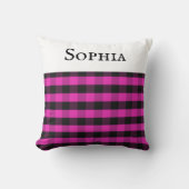 名前パーソナライズされたピンクバッファロープレイドチェックパターン クッション (正面)