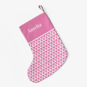 名前パーソナライズされたピンクパターン スモールクリスマスストッキング (裏面 (吊り時))