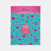 名前パーソナライズされたピンクフクロウターコイズピンクハート フリースブランケット (正面)
