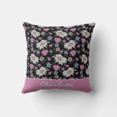 名前パーソナライズされたピンクフローラのシームレスなパターン クッション (裏面)