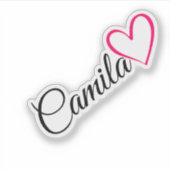 名前パーソナライズされたピンク書道ハート文字 シール (正面)