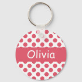 名前パーソナライズされたピンク水玉模様キーホルダー キーホルダー (正面)