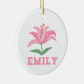 名前パーソナライズされたピンク百合花ベビー セラミックオーナメント (右)