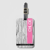 名前パーソナライズされたピンク&ブラックの荷物タモダング ラゲッジタグ (正面縦)