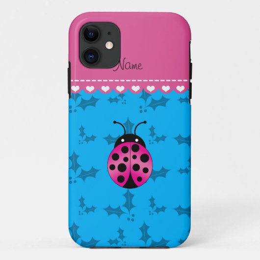 名前パーソナライズされたピンクladbug sky青いヒョウ Case-Mate iPhoneケース (裏面)