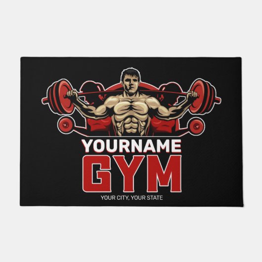 名前パーソナライズされたフィットネスホームジムウェイトリフティング ドアマット (正面)