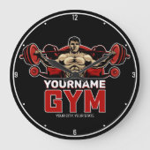 名前パーソナライズされたフィットネスホームジムウェイトリフティング ラージ壁時計 (正面)