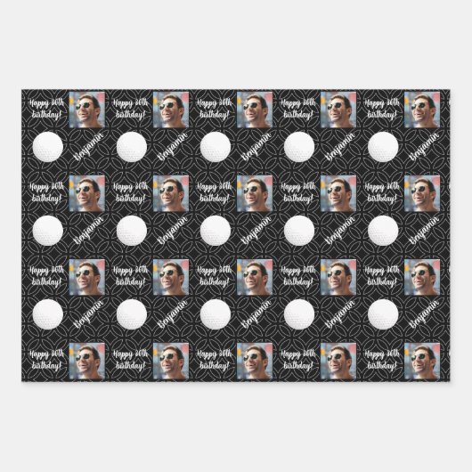 名前パーソナライズされたフォトエイジスポーツゴルフ誕生日 ラッピングペーパーシート (正面)