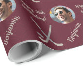 名前パーソナライズされたフォトエイジスポーツホッケー誕生日 ラッピングペーパー (ロールコーナー)