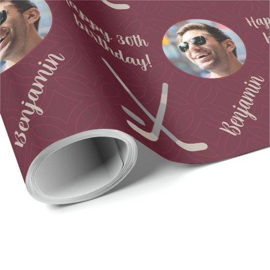 名前パーソナライズされたフォトエイジスポーツホッケー誕生日 ラッピングペーパー (ロールコーナー)