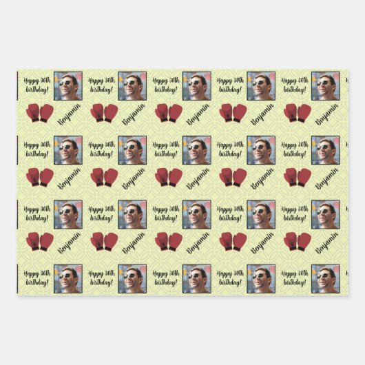 名前パーソナライズされたフォトエイジスポーツボクシング誕生日 ラッピングペーパーシート (正面3)