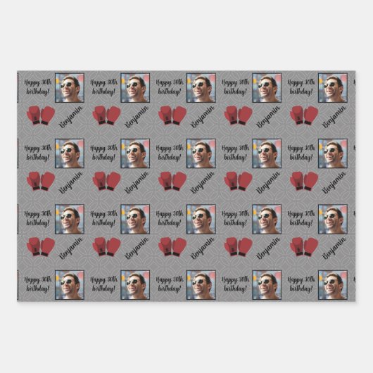 名前パーソナライズされたフォトエイジスポーツボクシング誕生日 ラッピングペーパーシート (正面)