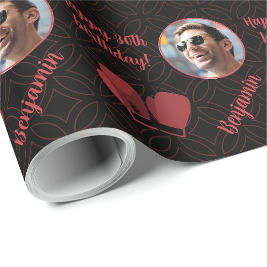 名前パーソナライズされたフォトエイジスポーツボクシング誕生日 ラッピングペーパー (ロールコーナー)