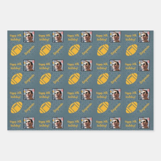 名前パーソナライズされたフォトエイジスポーツラグビー誕生日 ラッピングペーパーシート (正面3)