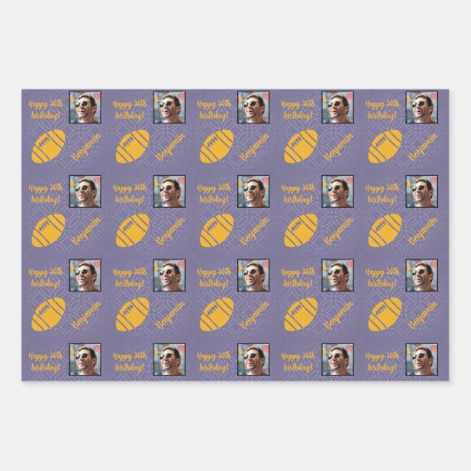 名前パーソナライズされたフォトエイジスポーツラグビー誕生日 ラッピングペーパーシート (正面2)