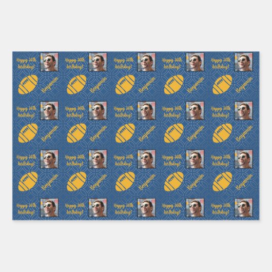 名前パーソナライズされたフォトエイジスポーツラグビー誕生日 ラッピングペーパーシート (正面)