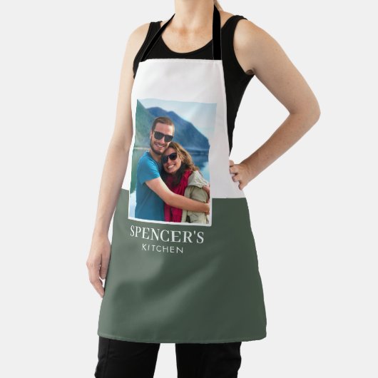 名前パーソナライズされたフォトグレイモダングリーン エプロン (インサイチュ)