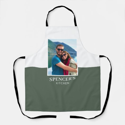 名前パーソナライズされたフォトグレイモダングリーン エプロン (正面)