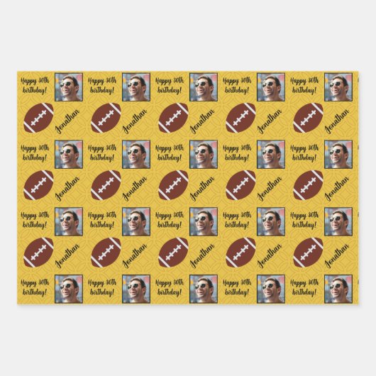 名前パーソナライズされたフォトスポーツサッカー誕生日 ラッピングペーパーシート (正面)