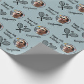 名前パーソナライズされたフォトスポーツテニス誕生日 ラッピングペーパー (角)