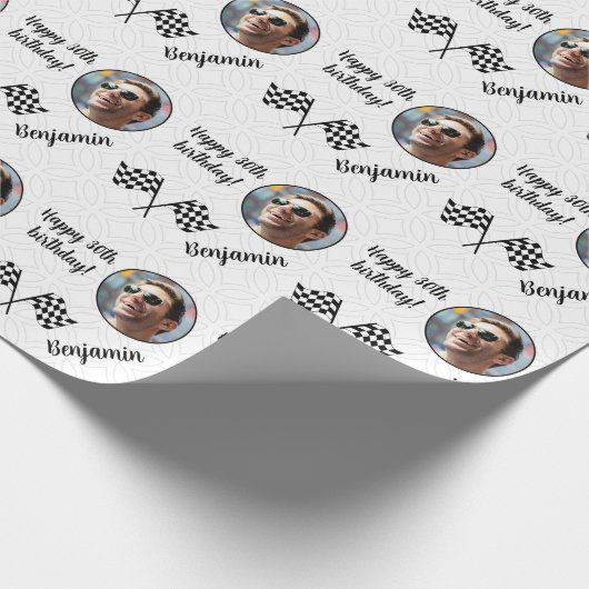 名前パーソナライズされたフォトスポーツ公式1誕生日 ラッピングペーパー (角)