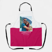 名前パーソナライズされたフォトピンク白モダン エプロン (正面)