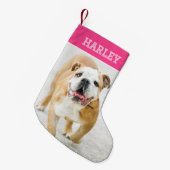 名前パーソナライズされたフォトピンク スモールクリスマスストッキング (正面 (吊り時))