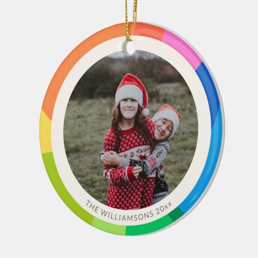 名前パーソナライズされたフォトレインボーカラフルフレーム セラミックオーナメント (左)