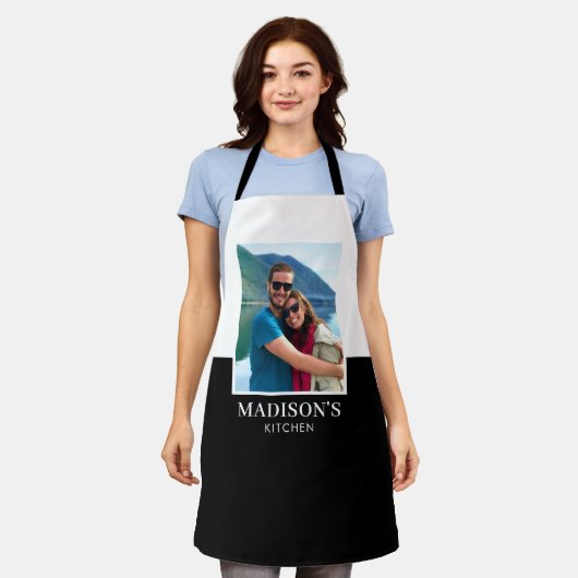 名前パーソナライズされたフォト白黒 エプロン (着用した状態)