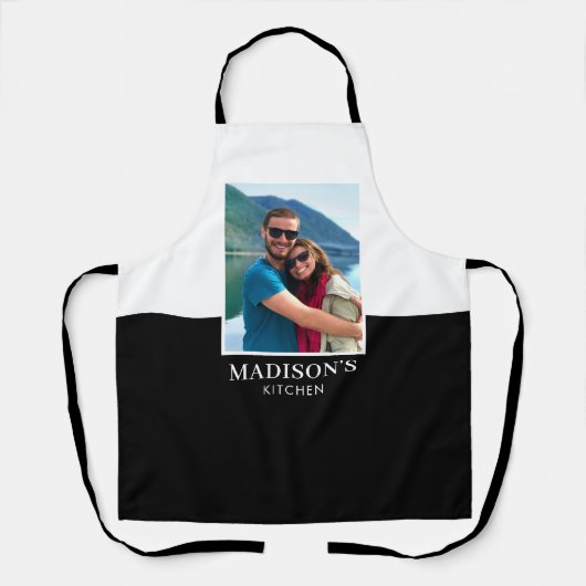 名前パーソナライズされたフォト白黒 エプロン (正面)