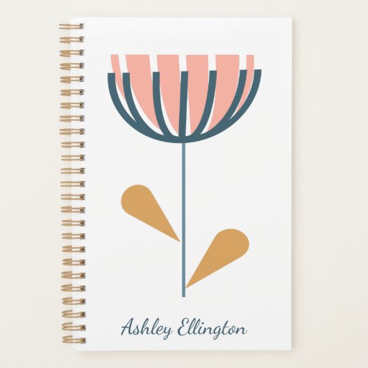 名前パーソナライズされたフォークフラワーミニマルフローラ プランナー手帳 (正面)