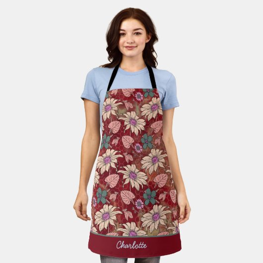 名前パーソナライズされたフローラのシームレスなパターン エプロン (着用した状態)