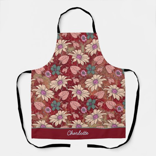 名前パーソナライズされたフローラのシームレスなパターン エプロン (正面)